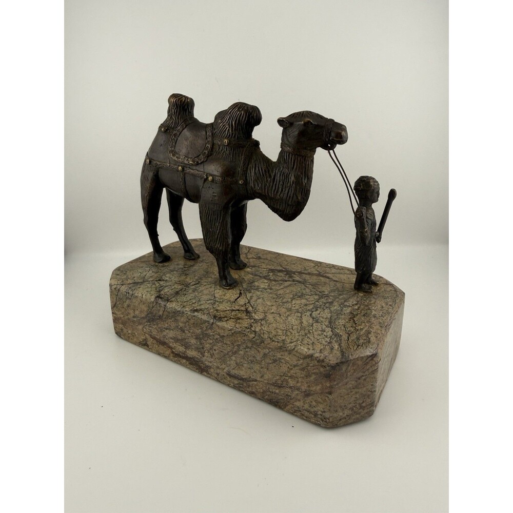 Theodore Alexander Verdigris Bronze Marble Camel Statue Figure Sculpture Man